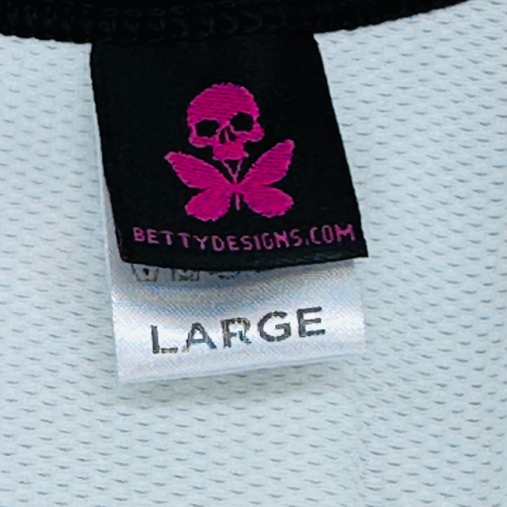 Betty Designs Women‎ Kick Cancer Tri Top Blue Skull Butterfly Racerback Large - Picture 5 of 10